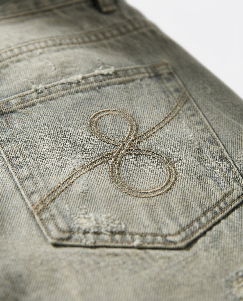 Sandstorm wash and 8 pocket embroidery detail